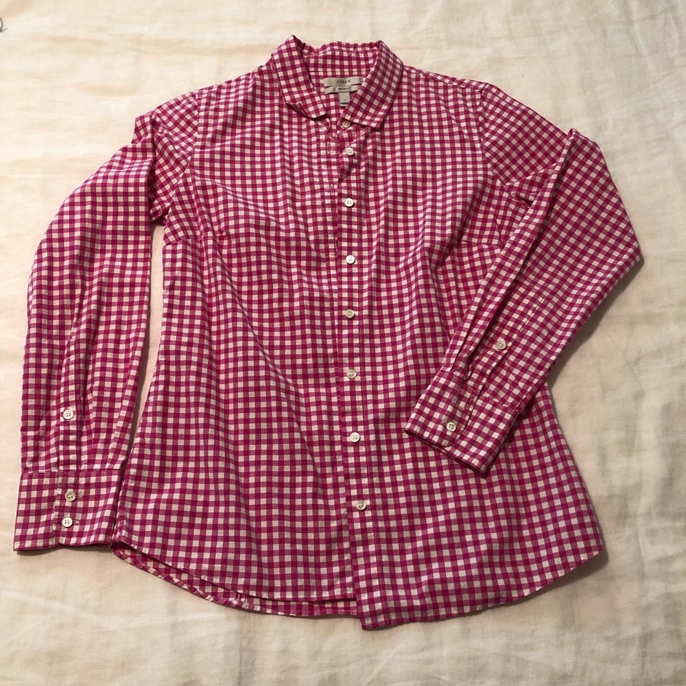 J. Crew Slim Perfect Shirt Pink Gingham Cotton ❤️